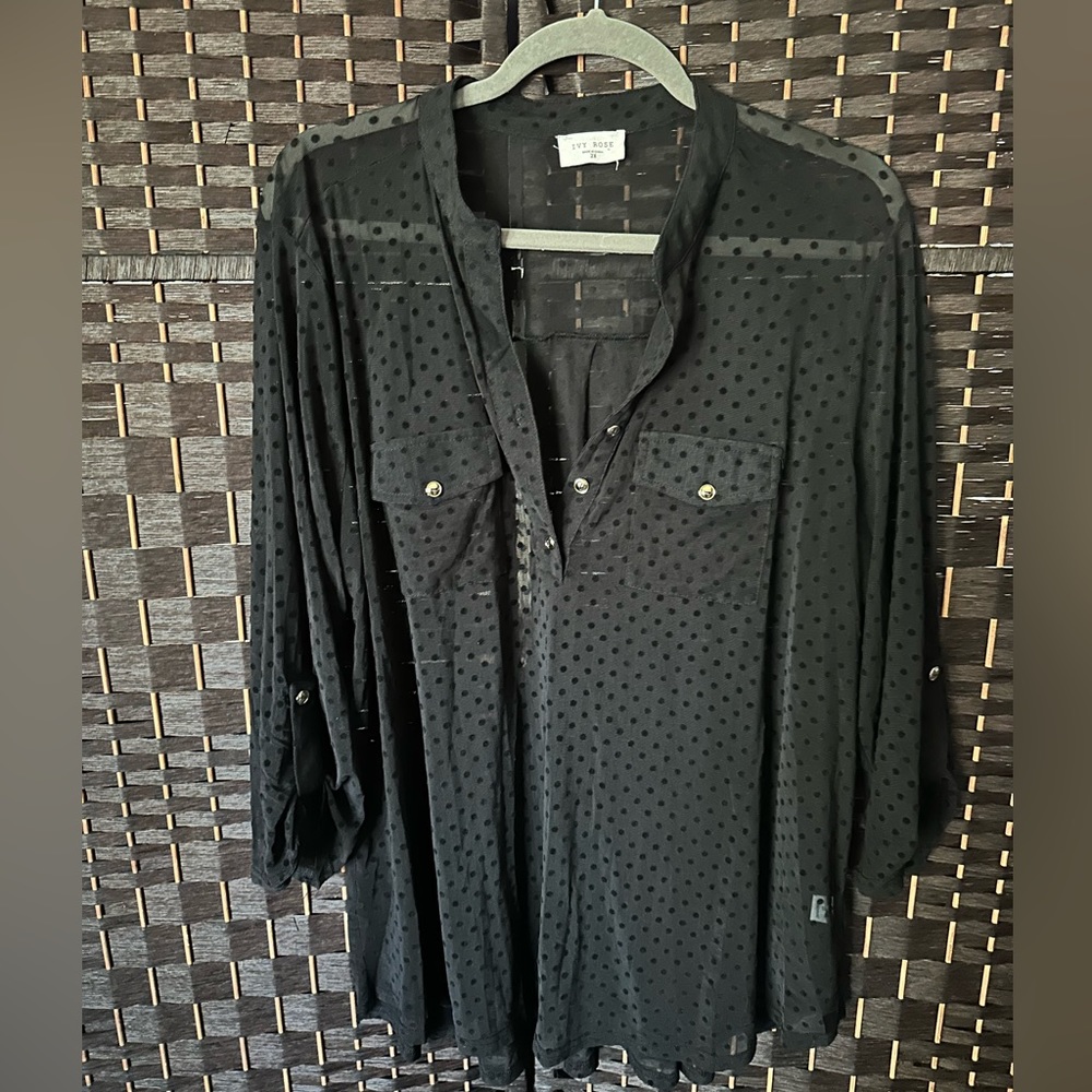 Black sheer top, 3 /4 sleeves. Stretchy material.